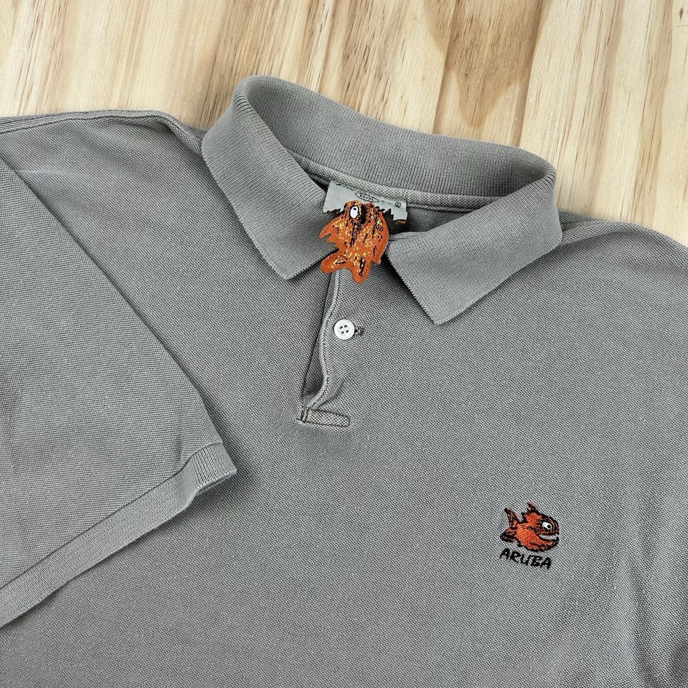Pirana Joe Men's Short Sleeve Polo Beige XL Aruba Fish Coastal Resort Golf Shirt